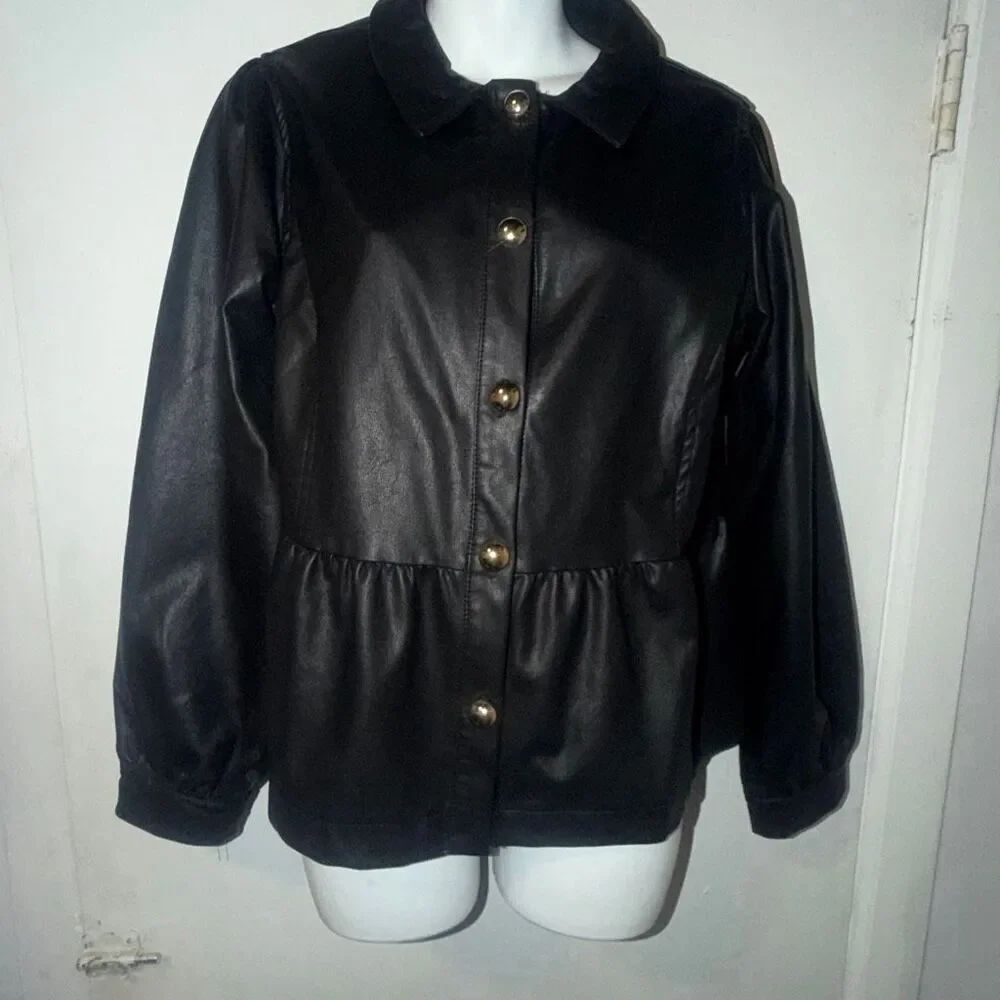 VOY Black Faux Leather Peplum Jacket-S